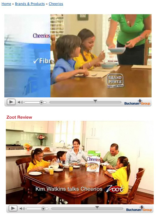 brand-power-zoot-review-cheerios same female child actor stars in Cheerios fake third party advertising