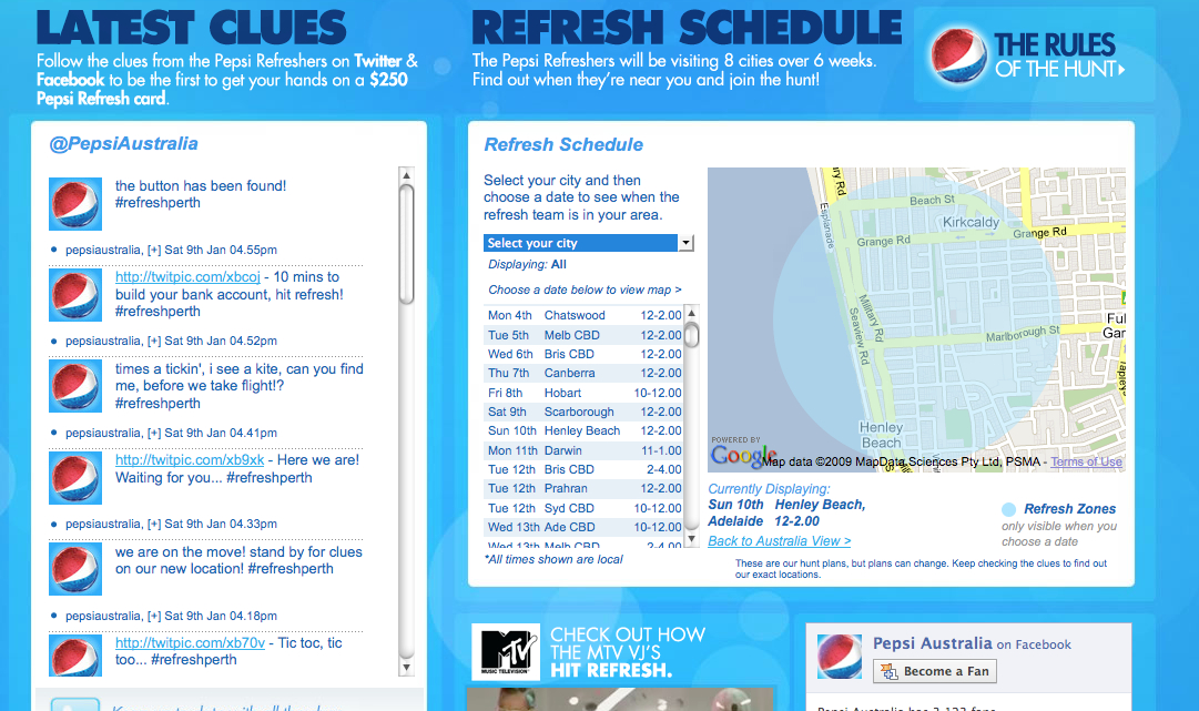 Pepsi Australia Hit Refresh social mashup Pepsi Australia Hit Refresh social mashup